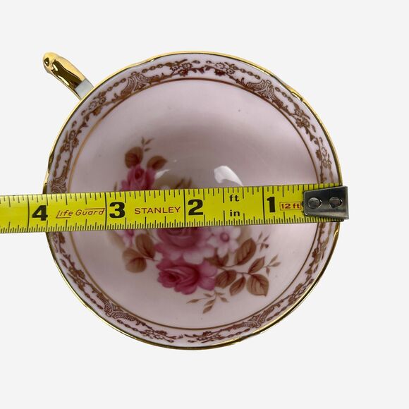 Tea Cup Royal Sutherland Bone China Pink Roses Gold Trim Textured Rim England - Picture 7 of 7